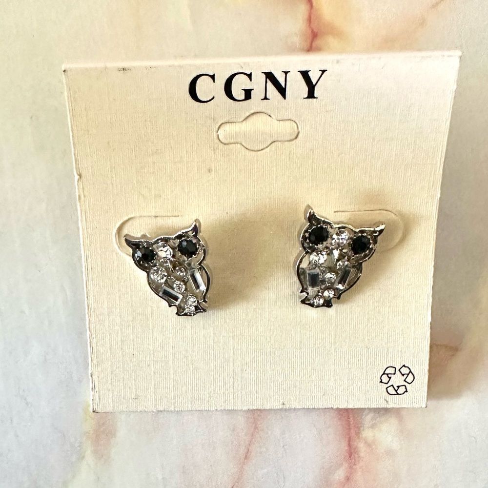 CGNY silver tone owl post earrings